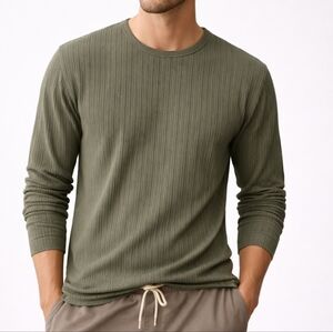 Fiume Rayon Stretch Ribbed Long Sleeve Shirt Olive Green Medium